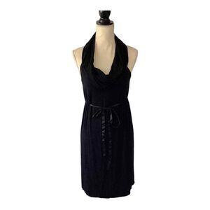 Arden B. Cowl Neck Halter Black Knit Dress‎ Waist Ties Midi Medium